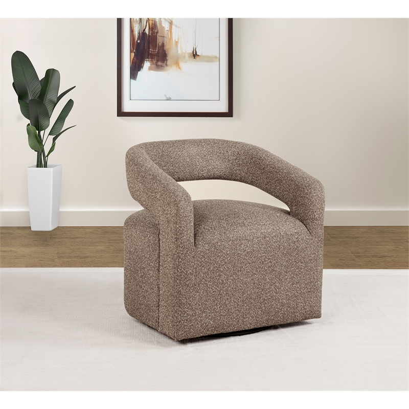 Pemberly Row Contemporary Fabric Swivel Accent Chair in Rocky Road Brown