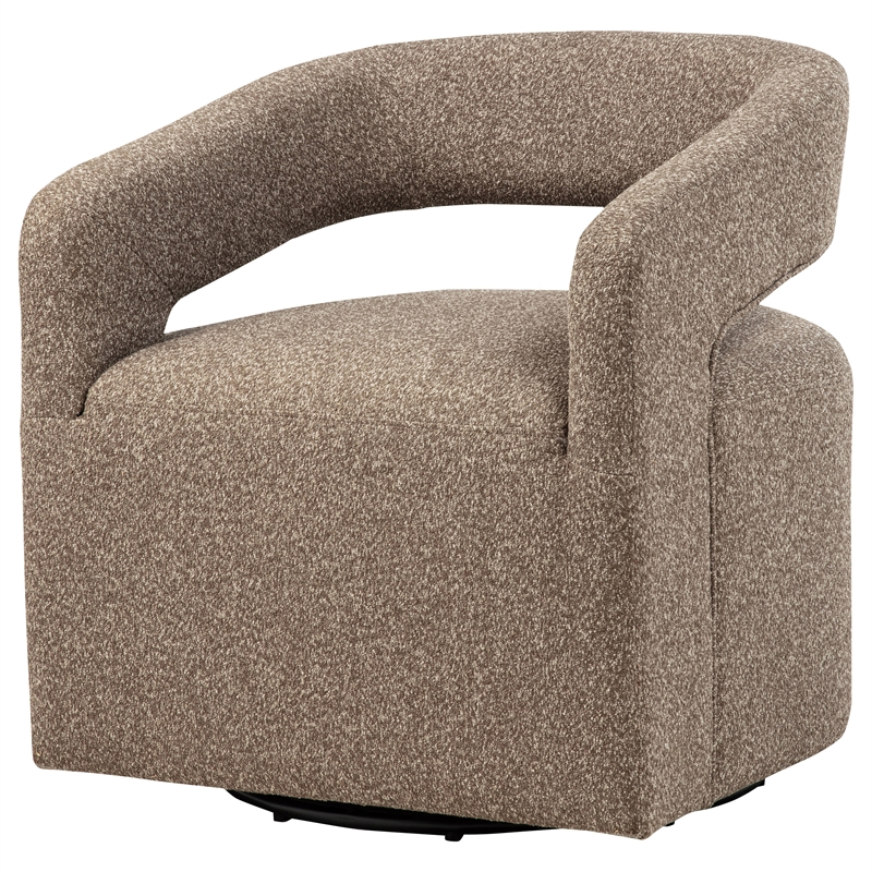 Pemberly Row Contemporary Fabric Swivel Accent Chair in Rocky Road Brown