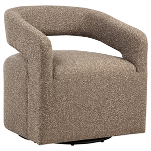 Pemberly Row Contemporary Fabric Swivel Accent Chair in Rocky Road Brown