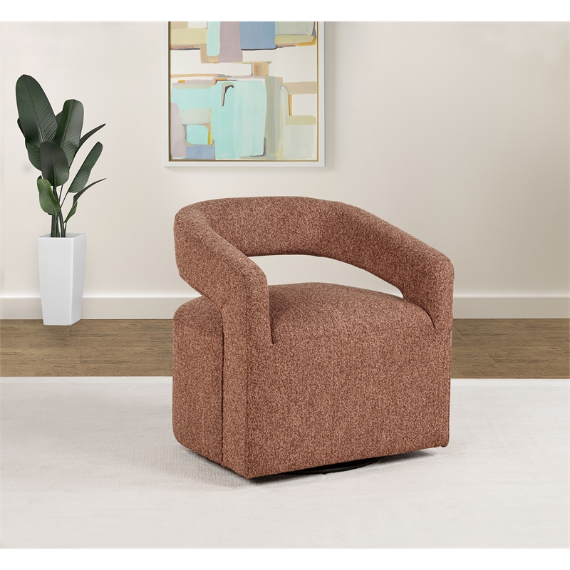 Pemberly Row Contemporary Fabric Swivel Accent Chair in Berry