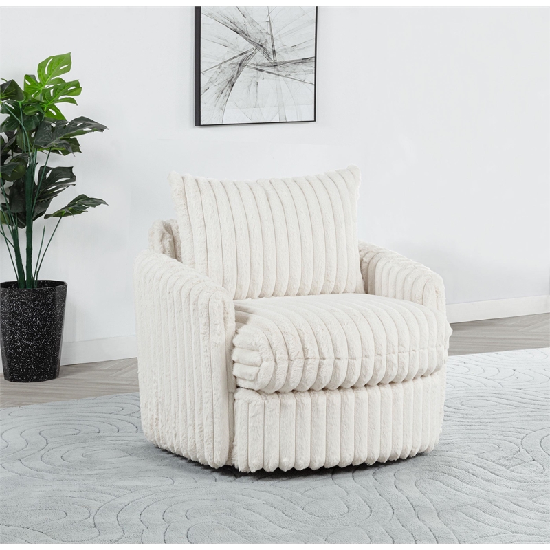 Pemberly Row Transitional Corduroy Fabric Swivel Accent Arm Chair in Ivory