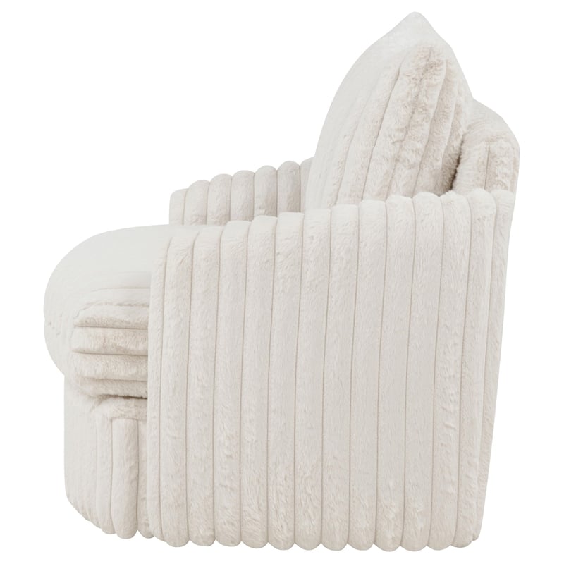 Pemberly Row Transitional Corduroy Fabric Swivel Accent Arm Chair in Ivory