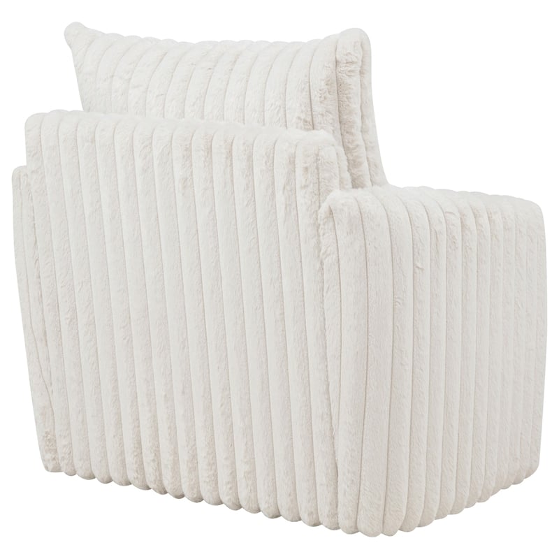 Pemberly Row Transitional Corduroy Fabric Swivel Accent Arm Chair in Ivory