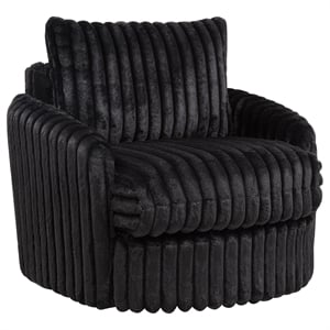 Pemberly Row Transitional Corduroy Fabric Swivel Accent Arm Chair in Black