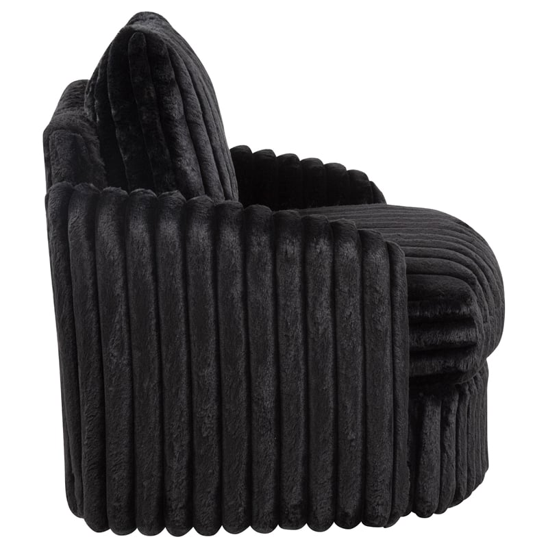 Pemberly Row Transitional Corduroy Fabric Swivel Accent Arm Chair in Black