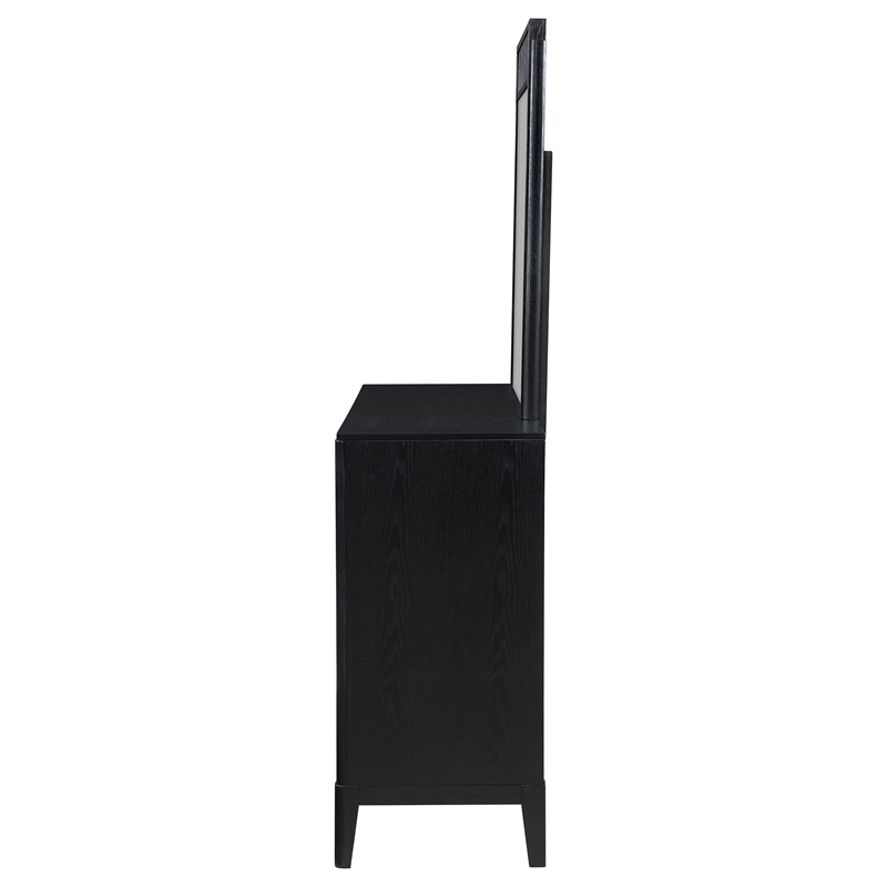 Pemberly Row 8-Drawer Fluted Dresser with Beveled Mirror in Black