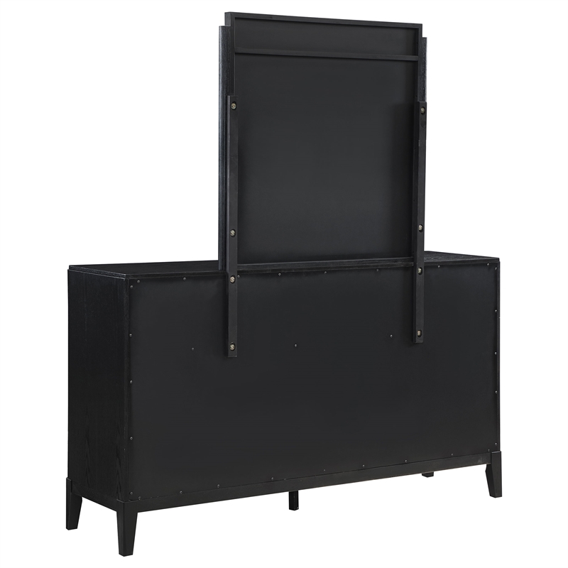 Pemberly Row 8-Drawer Fluted Dresser with Beveled Mirror in Black