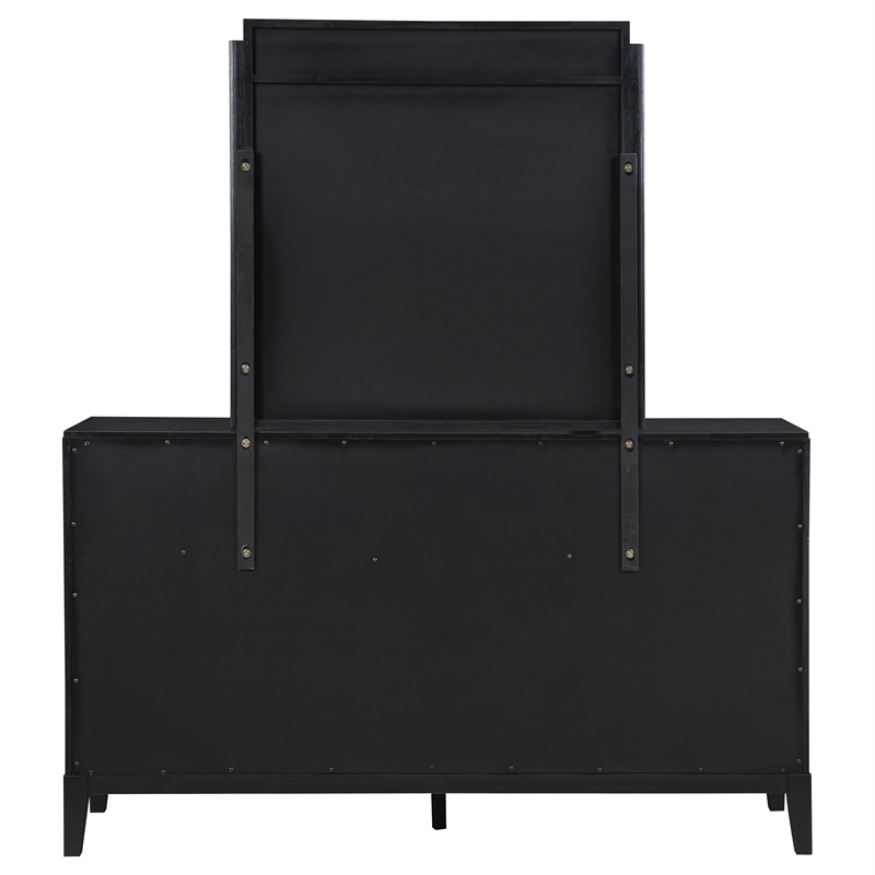 Pemberly Row 8-Drawer Fluted Dresser with Beveled Mirror in Black