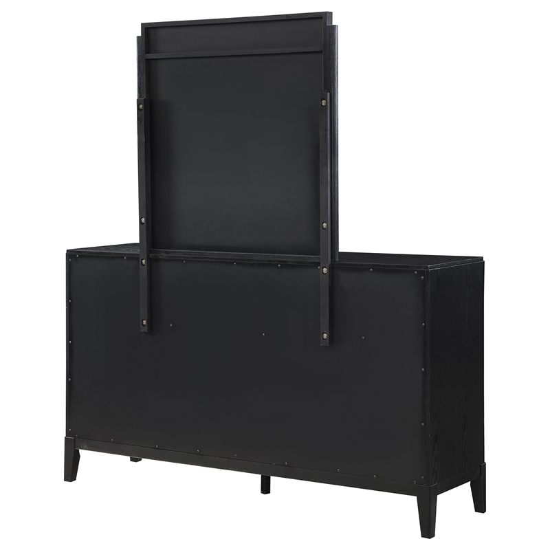 Pemberly Row 8-Drawer Fluted Dresser with Beveled Mirror in Black