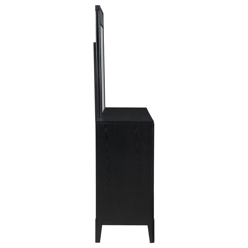 Pemberly Row 8-Drawer Fluted Dresser with Beveled Mirror in Black