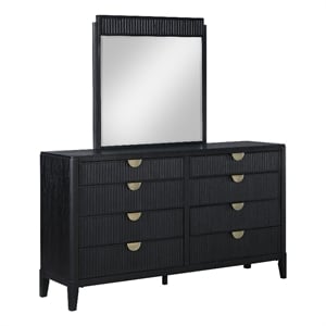 Pemberly Row 8-Drawer Fluted Dresser with Beveled Mirror in Black