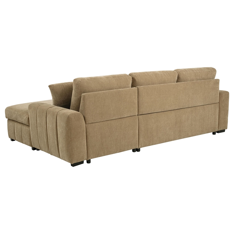 Pemberly Row Fabric Upholstered Sleeper Sectional Sofa RAF Chaise in Camel