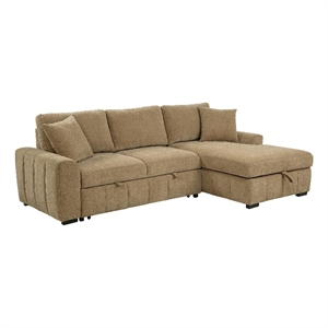 Pemberly Row Fabric Upholstered Sleeper Sectional Sofa RAF Chaise in Camel