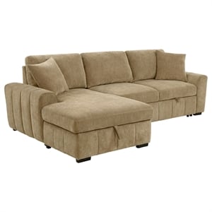 Pemberly Row Fabric Upholstered Sleeper Sectional Sofa LAF Chaise in Camel