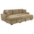 Pemberly Row Fabric Upholstered Sleeper Sectional Sofa LAF Chaise in Camel