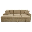 Pemberly Row Fabric Upholstered Sleeper Sectional Sofa LAF Chaise in Camel