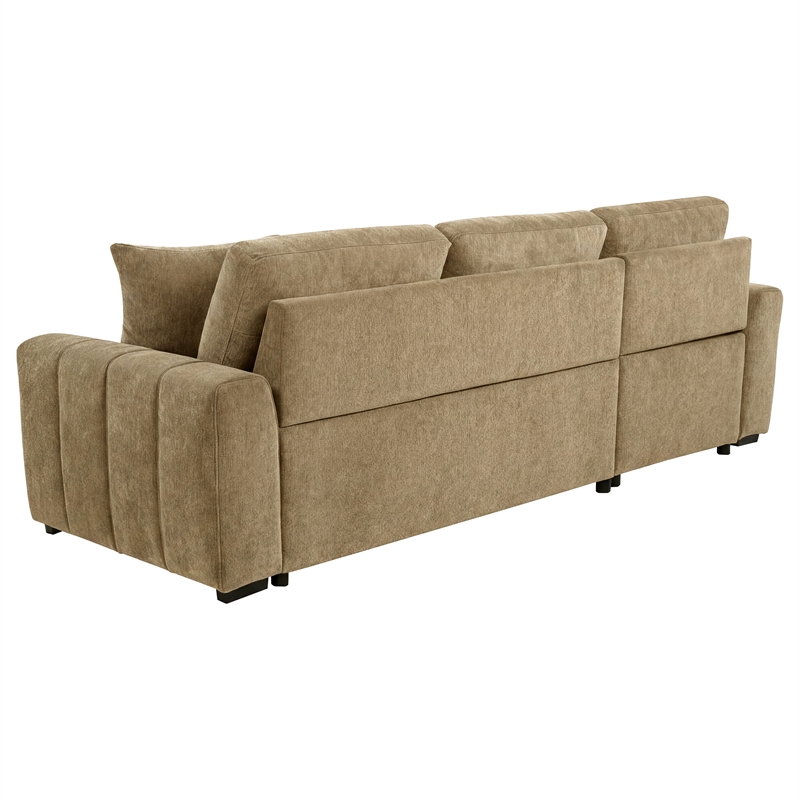 Pemberly Row Fabric Upholstered Sleeper Sectional Sofa LAF Chaise in Camel