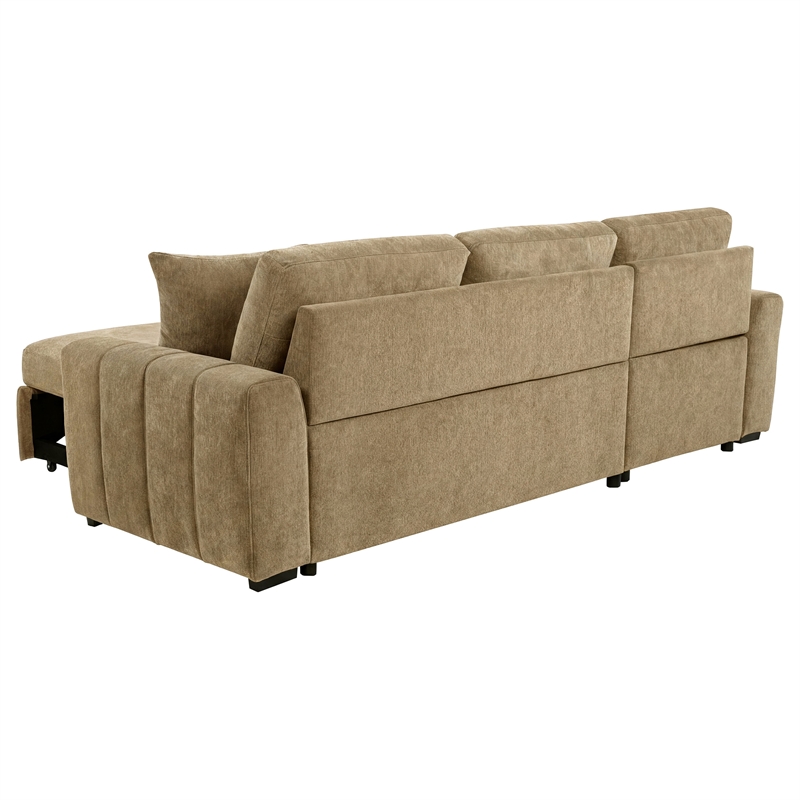 Pemberly Row Fabric Upholstered Sleeper Sectional Sofa LAF Chaise in Camel