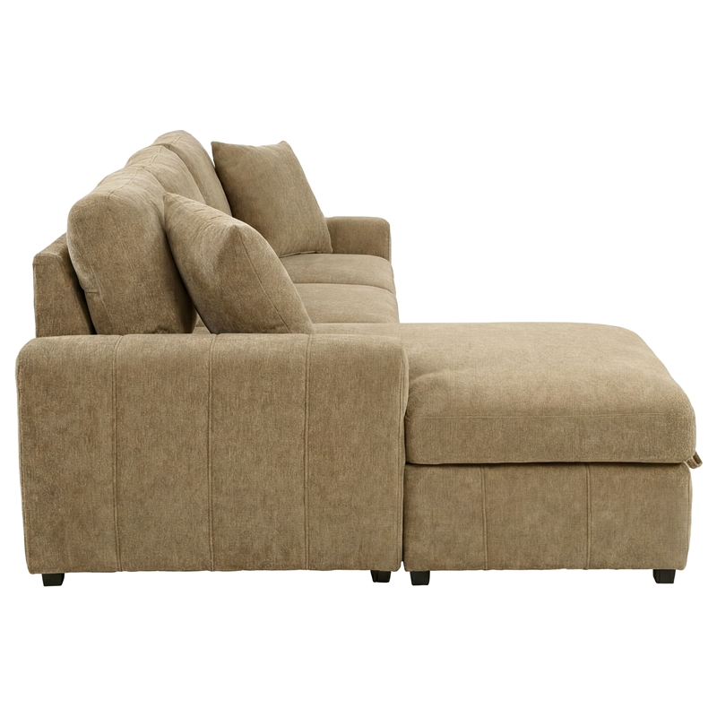 Pemberly Row Fabric Upholstered Sleeper Sectional Sofa LAF Chaise in Camel