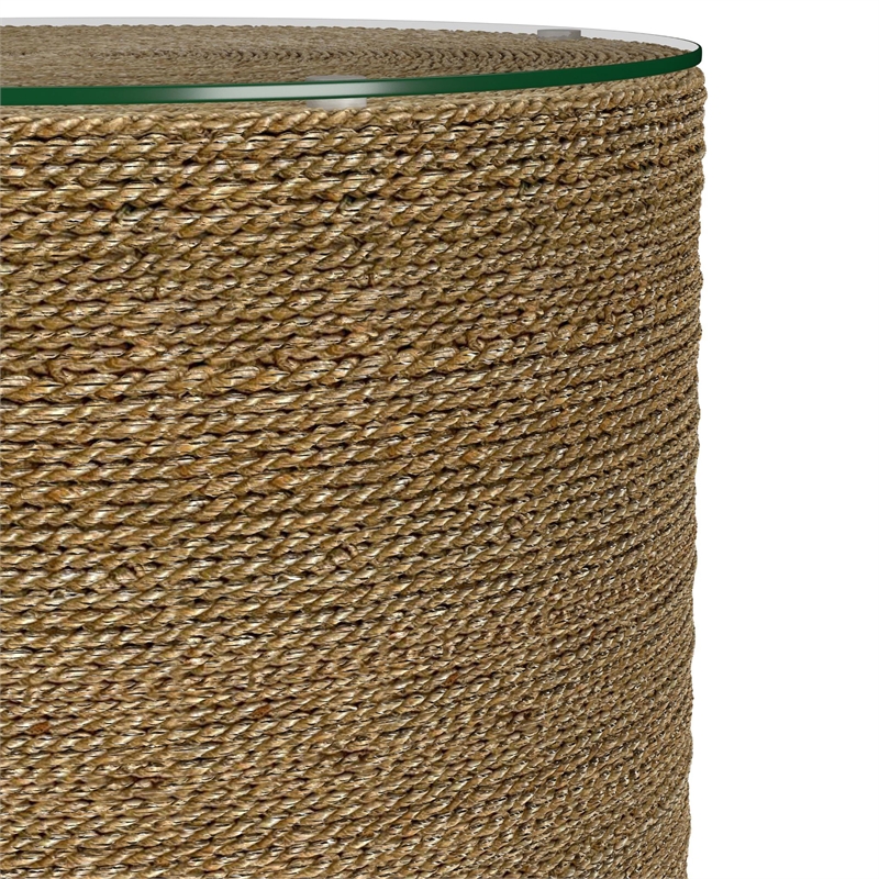 Pemberly Row Round Woven Rattan & Seagrass Accent Side Table in Light Brown