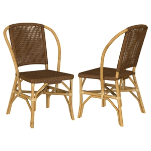 Pemberly Row 18&quot Coastal Woven Rattan Dining Side Chair in Brown