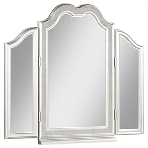 Pemberly Row Beveled Glass Tri-Fold Vanity Mirror in Silver Oak