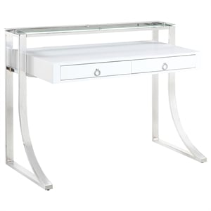 Pemberly Row 48&quot 2-drawer Writing Desk in White High Gloss/Chrome