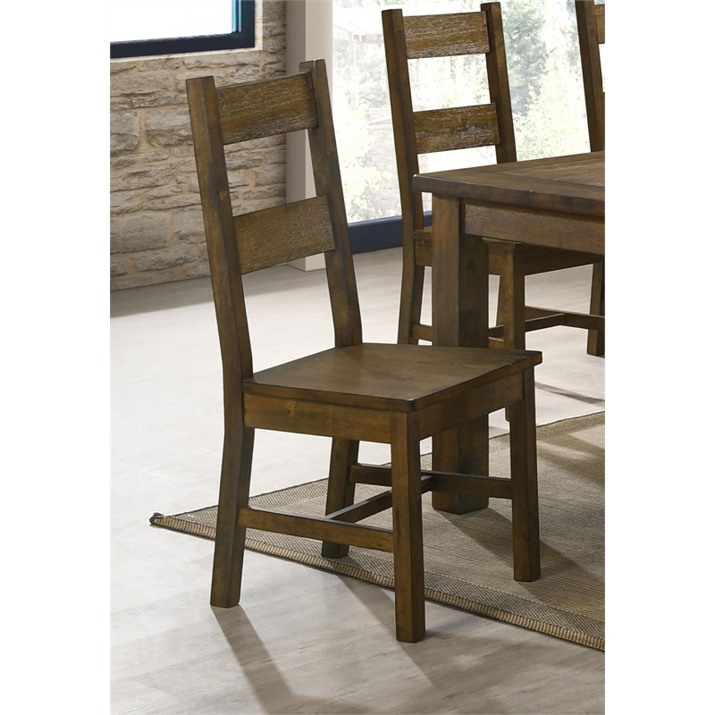 Pemberly Row Ladder Back Dining Side Chair Set of 2 in Rustic Golden Brown