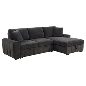 Pemberly Row Fabric Upholstered Sleeper Sectional Sofa RAF Chaise in Gray
