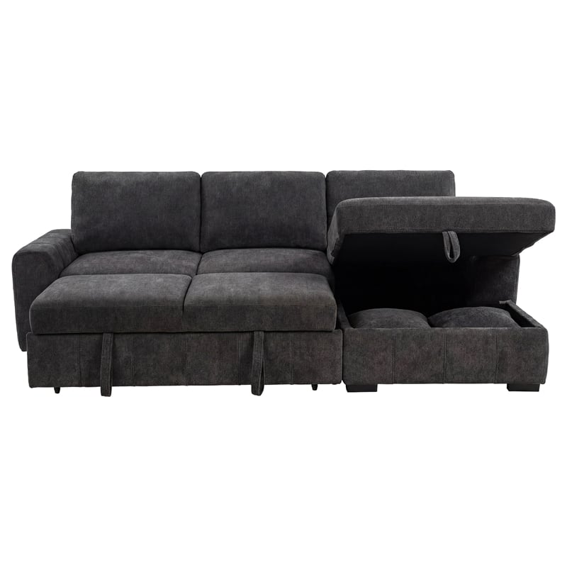 Pemberly Row Fabric Upholstered Sleeper Sectional Sofa RAF Chaise in Gray