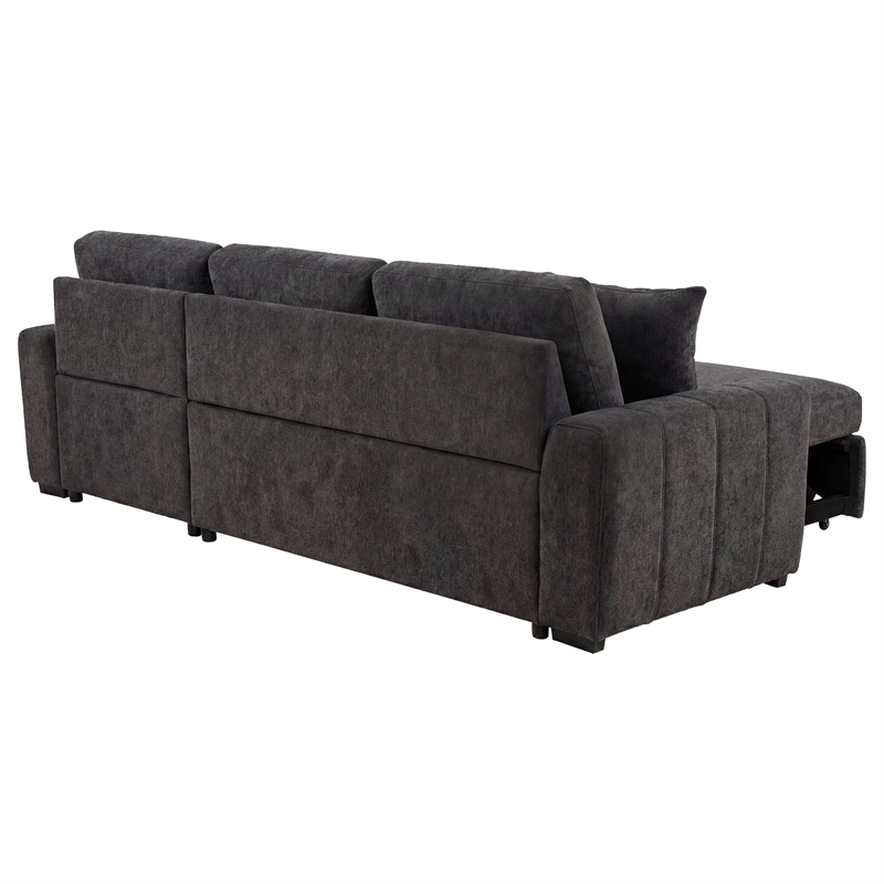 Pemberly Row Fabric Upholstered Sleeper Sectional Sofa RAF Chaise in Gray