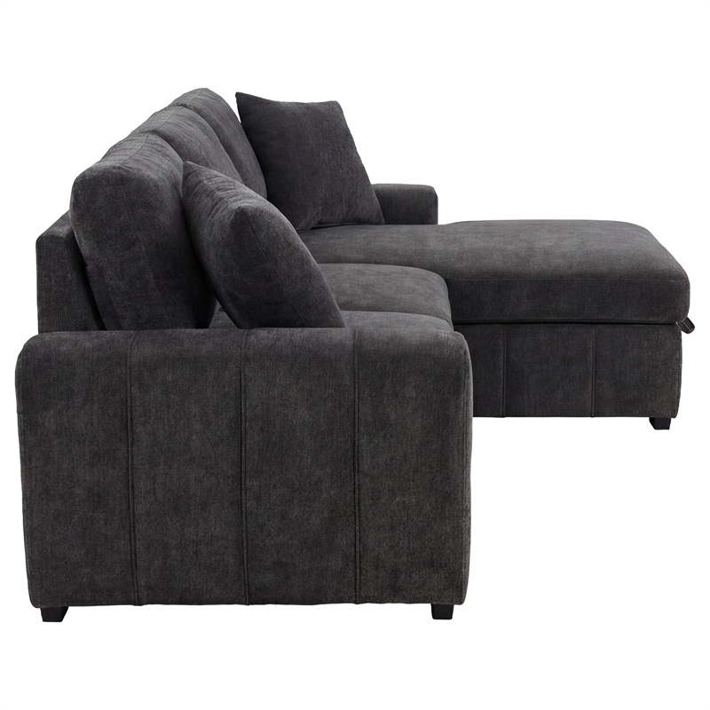 Pemberly Row Fabric Upholstered Sleeper Sectional Sofa RAF Chaise in Gray