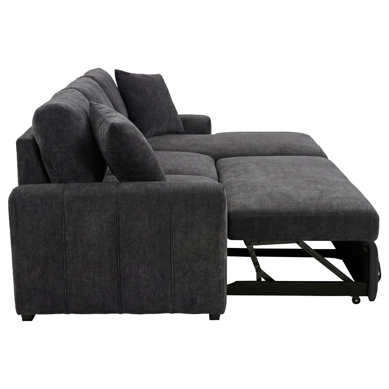 Pemberly Row Fabric Upholstered Sleeper Sectional Sofa RAF Chaise in Gray