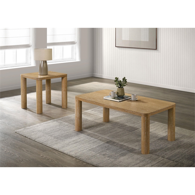Pemberly Row 2-piece Wood Cocktail Coffee Table Set in Washed Oak