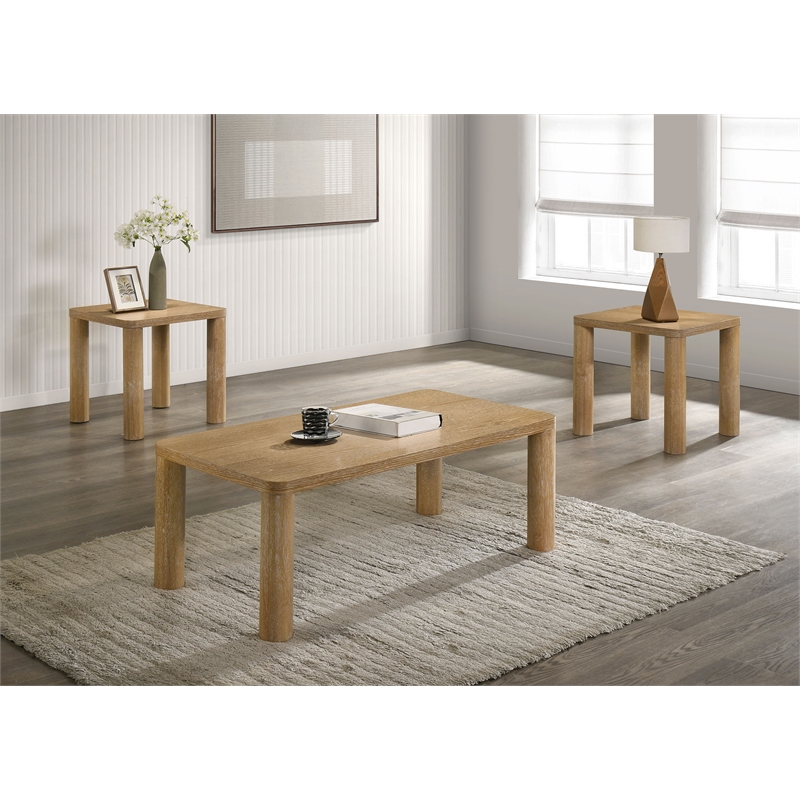 Pemberly Row 3-piece Wood Cocktail Coffee Table Set in Washed Oak