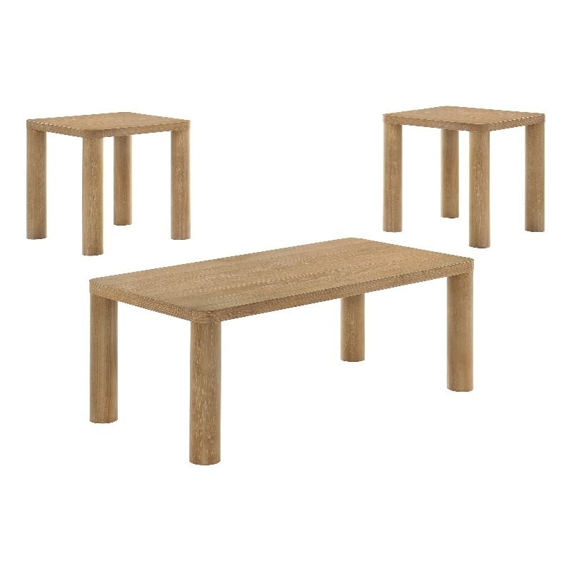Pemberly Row 3-piece Wood Cocktail Coffee Table Set in Washed Oak
