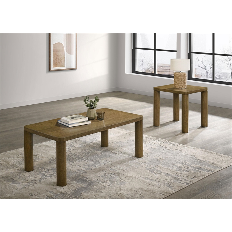 Pemberly Row 2-piece Wood Cocktail Coffee Table Set in Brown Oak