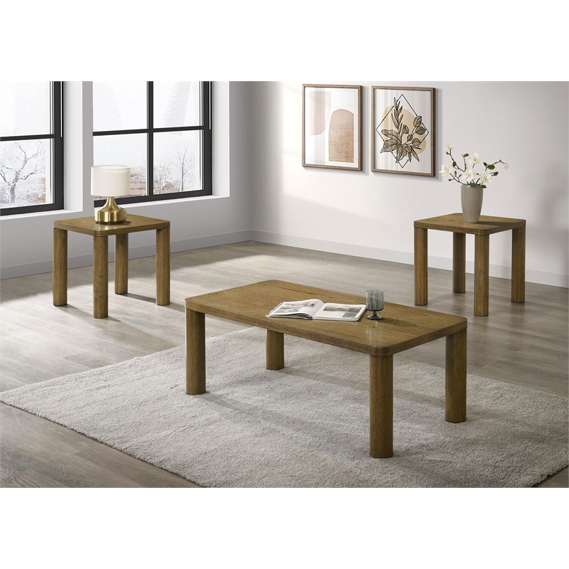 Pemberly Row 3-piece Wood Cocktail Coffee Table Set in Brown Oak