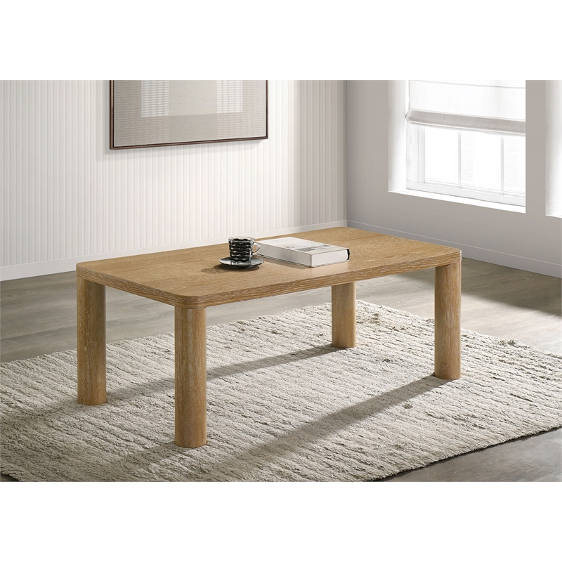 Pemberly Row Transitional Wood Cocktail Coffee Table in Washed Oak
