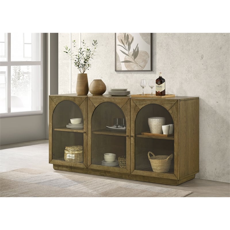 Pemberly Row 71-inch Dining Sideboard Buffet Server in Brown Oak
