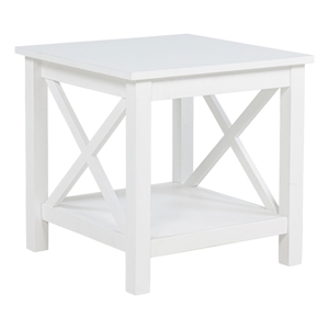 Pemberly Row 20&quot Square Pine Wood Side End Table with Shelf in White