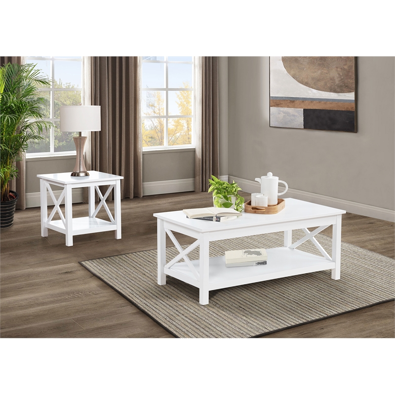 Pemberly Row 2-piece Wood Lift Top Coffee Table Set in White