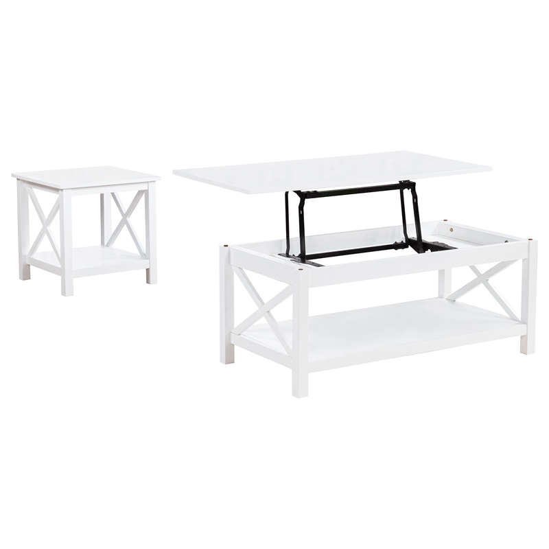 Pemberly Row 2-piece Wood Lift Top Coffee Table Set in White