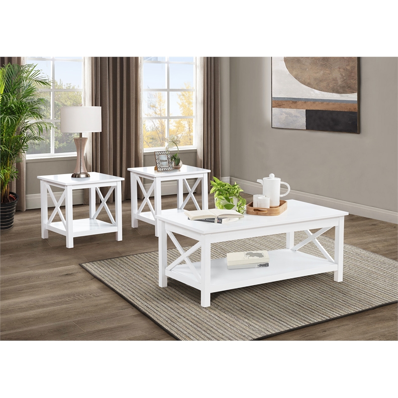 Pemberly Row 3-piece Wood Lift Top Coffee Table Set in White
