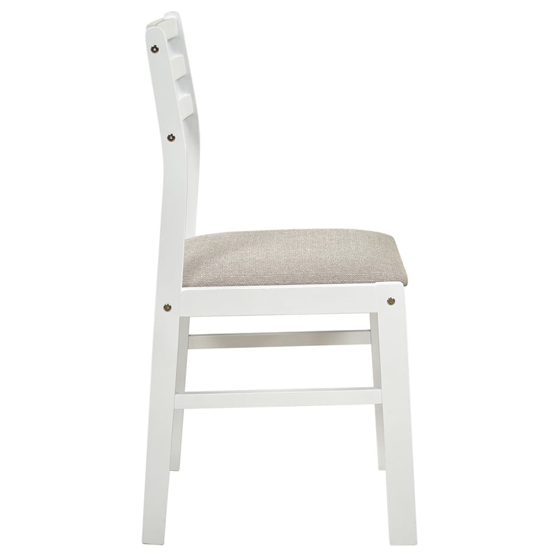 Pemberly Row 3-Piece Round Wood Drop Leaf Dining Set in White/Beige