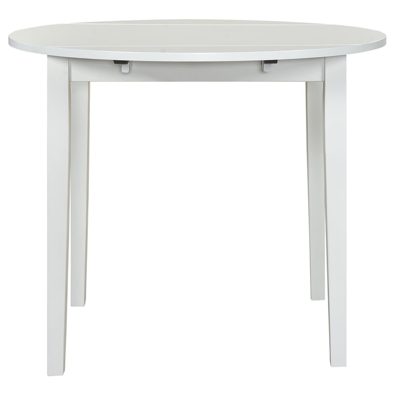 Pemberly Row 3-Piece Round Wood Drop Leaf Dining Set in White/Beige