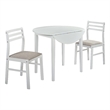 Pemberly Row 3-Piece Round Wood Drop Leaf Dining Set in White/Beige
