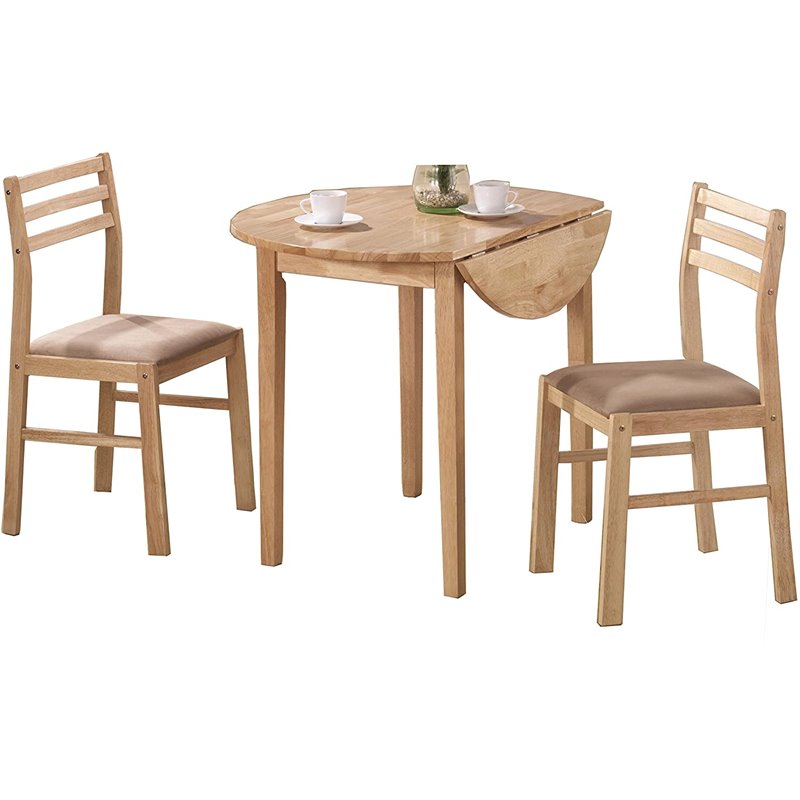 Pemberly Row 3-piece Round Drop Leaf Dining Table Set in Natural
