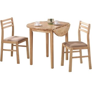 Pemberly Row 3-piece Round Drop Leaf Dining Table Set in Natural