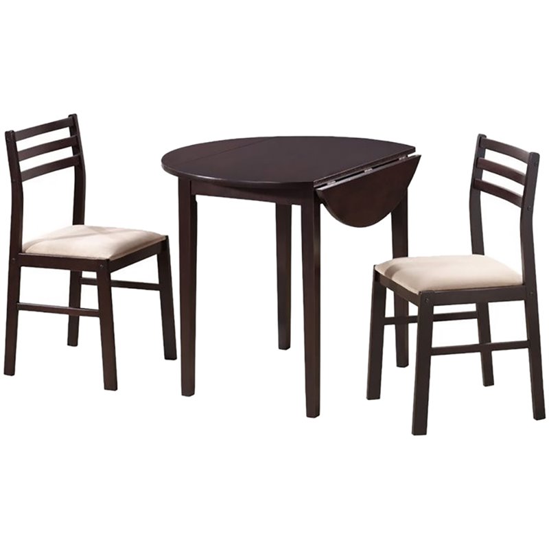 Pemberly Row 3-piece Round Drop Leaf Dining Table Set in Cappuccino